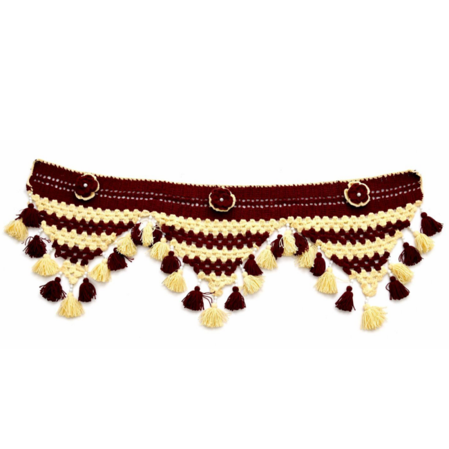 Handcrafted Crochet Tassel Wall Hanging – Maroon & Cream (48 × 14 cm)