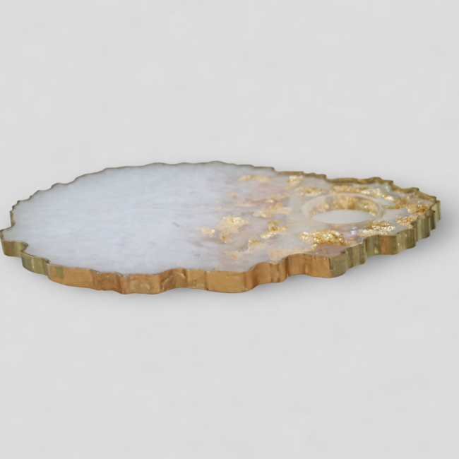 Handcrafted Resin Makeup Coaster with Gold Foil Detailing | Elegant Marble Finish
