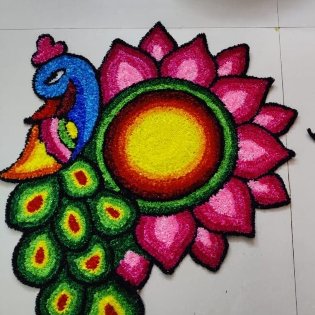 Peacock Design using woolen ready rangoli